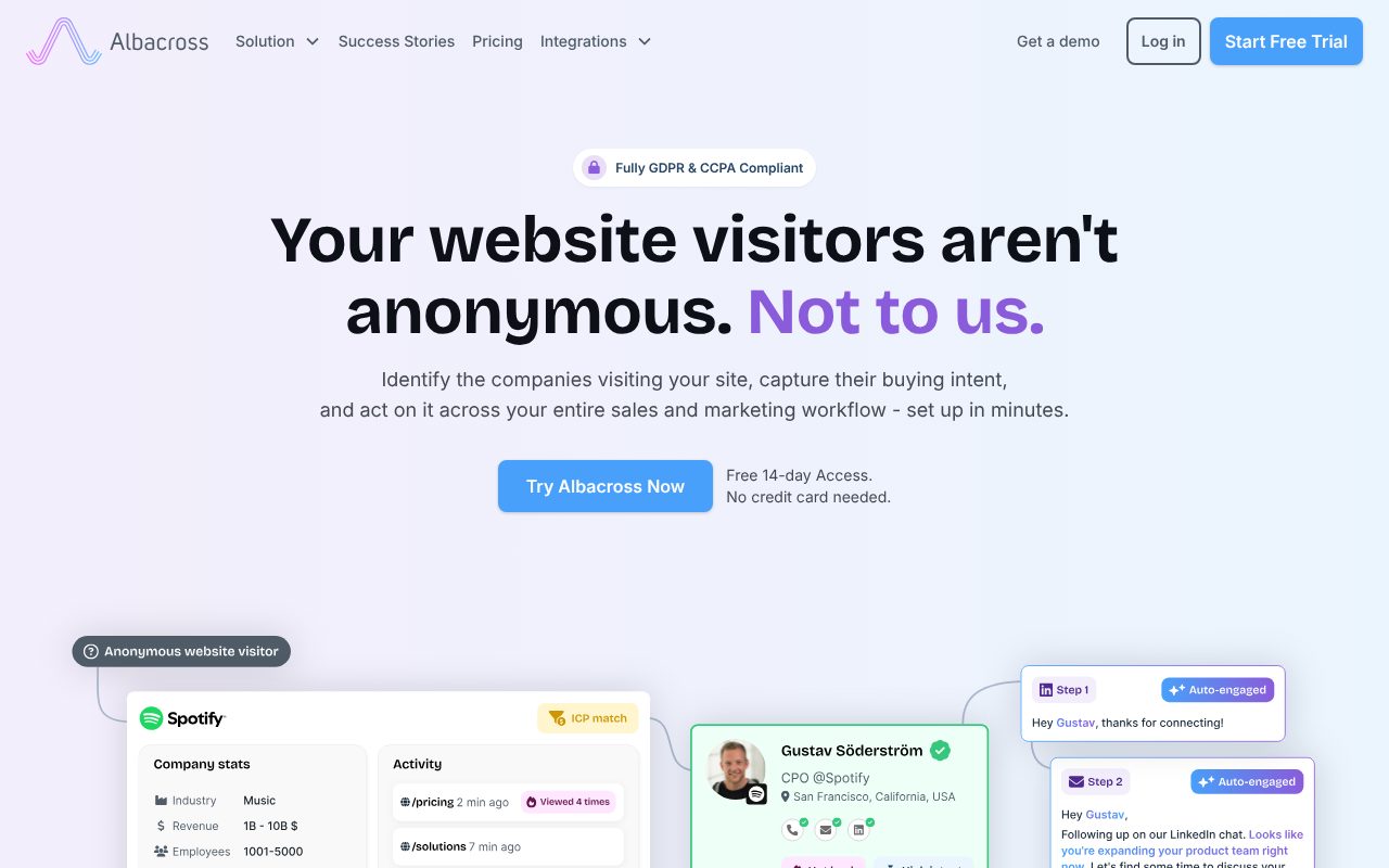 Albacross homepage, Nordic-originated company-level website visitor identification for B2B marketing