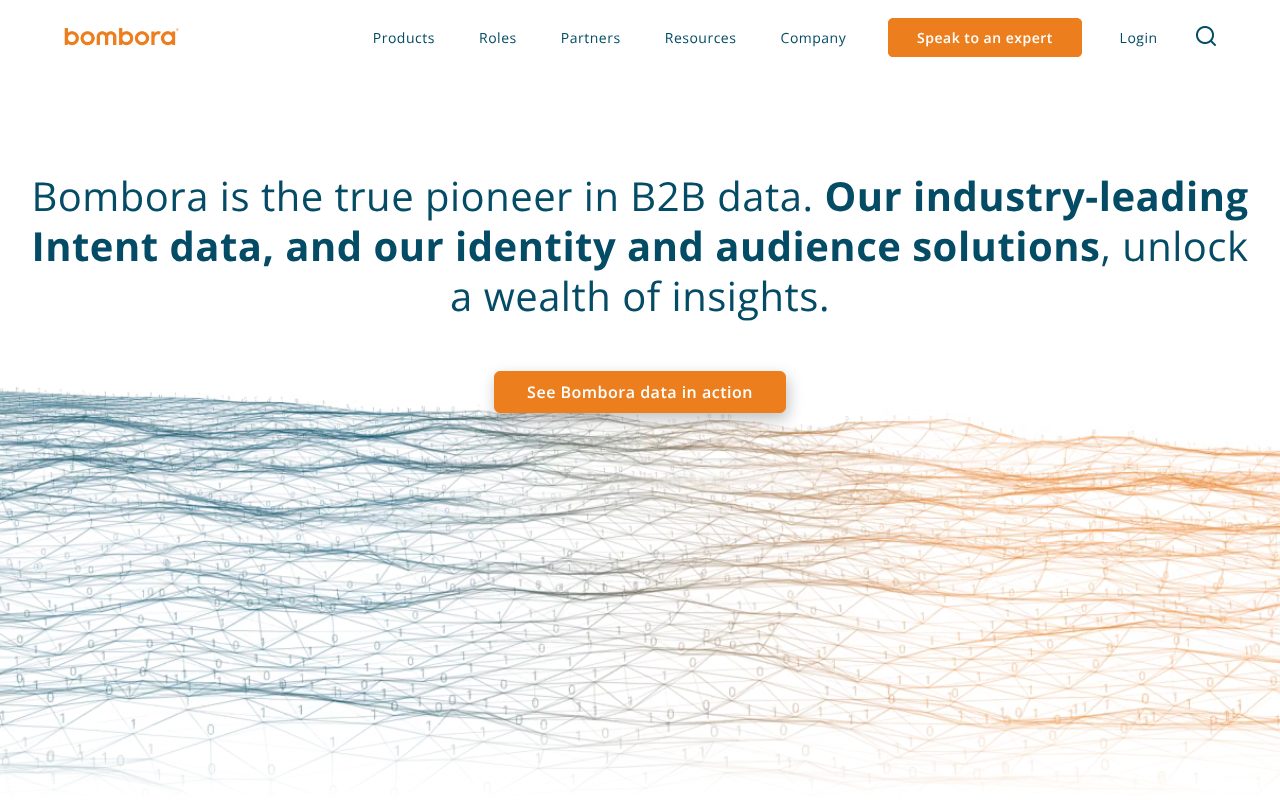 Bombora homepage - B2B intent data provider using a cooperative network of 5,000+ websites