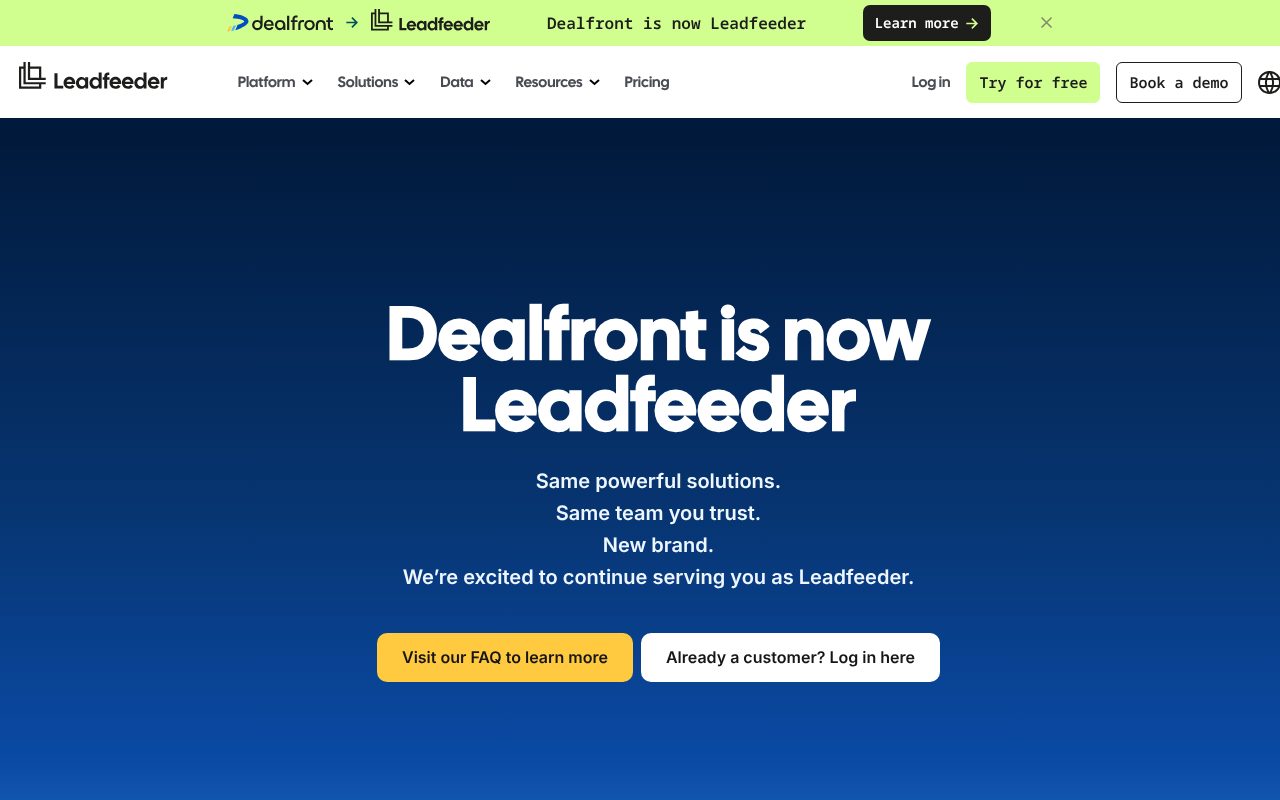 Leadfeeder (now Dealfront) homepage - GDPR-native company-level website visitor identification