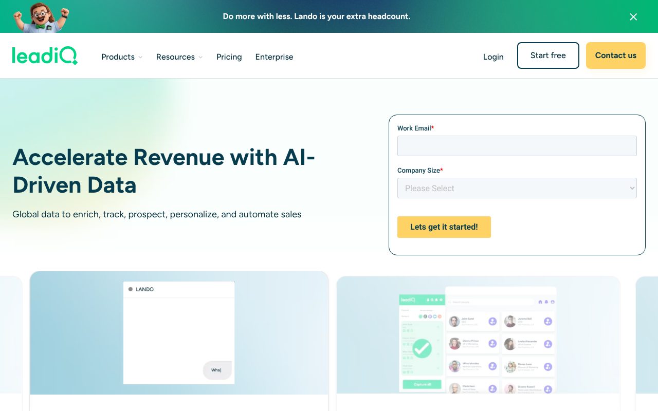 LeadIQ homepage - LinkedIn-focused sales prospecting Chrome extension and CRM enrichment