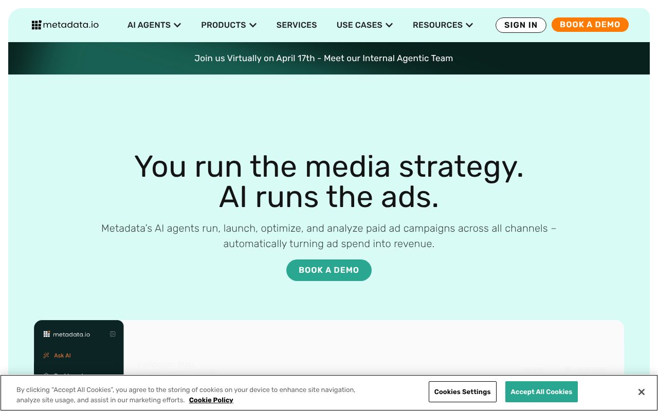 Metadata homepage - autonomous B2B ad campaign platform