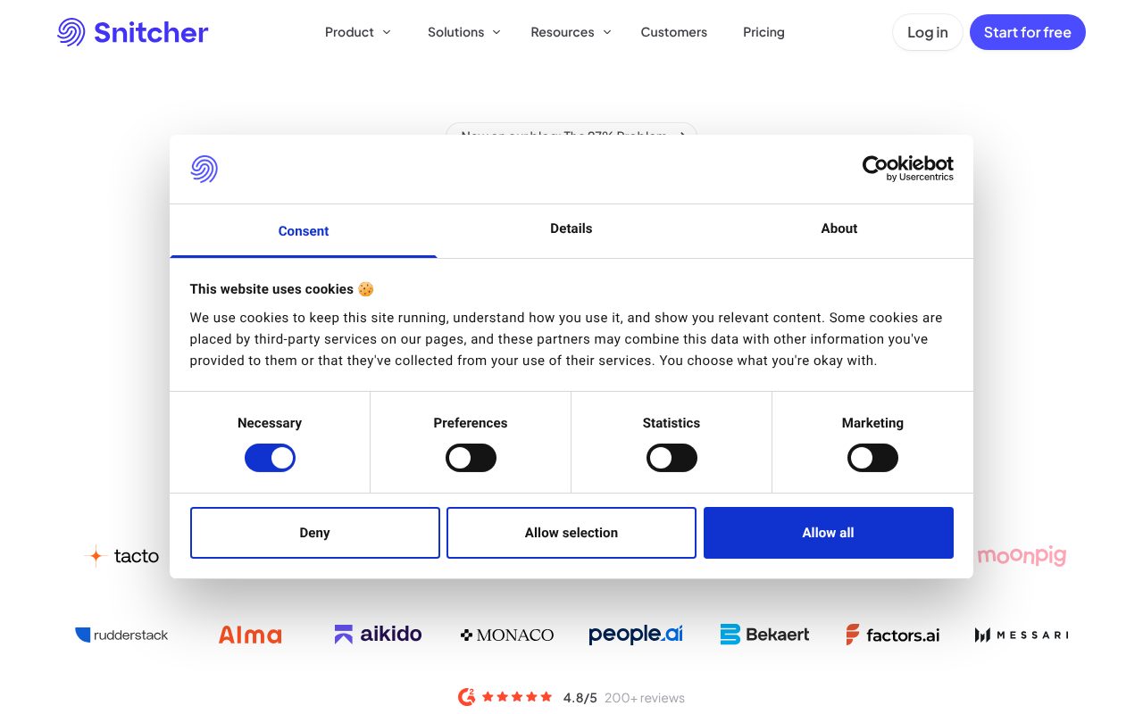 Snitcher homepage - GDPR-compliant company-level website visitor identification