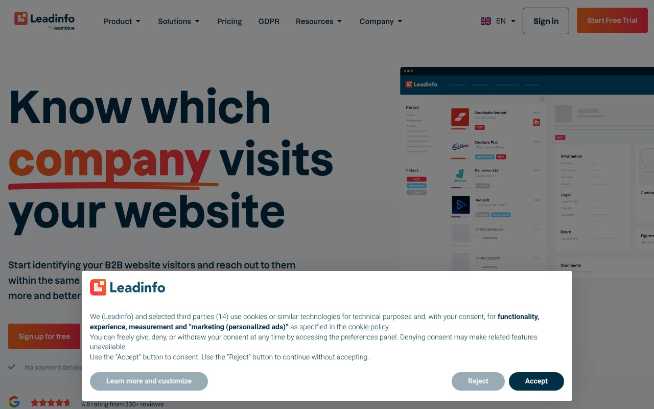 VisitorQueue homepage - budget company-level visitor identification tool starting at $39 per month