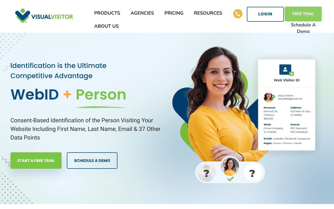 VisualVisitor homepage - budget B2B website visitor identification with person-level contact data