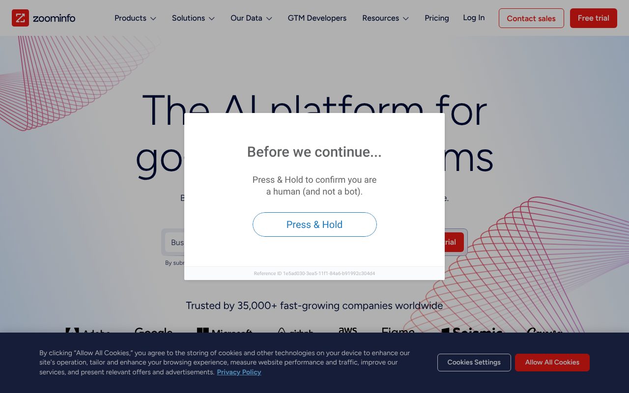 ZoomInfo homepage - B2B contact database and sales intelligence platform